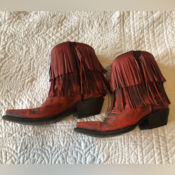 Redneck Riviera red fringed boots, size 6.5. - Picture 3 of 6